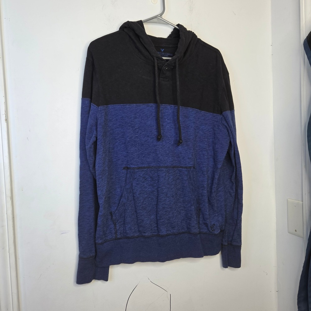 American Eagle Outfitters Mens Medium Blue Black Colorblock Henley‎ Classic